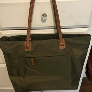 Olive Green Tote Bag with Tan Handles